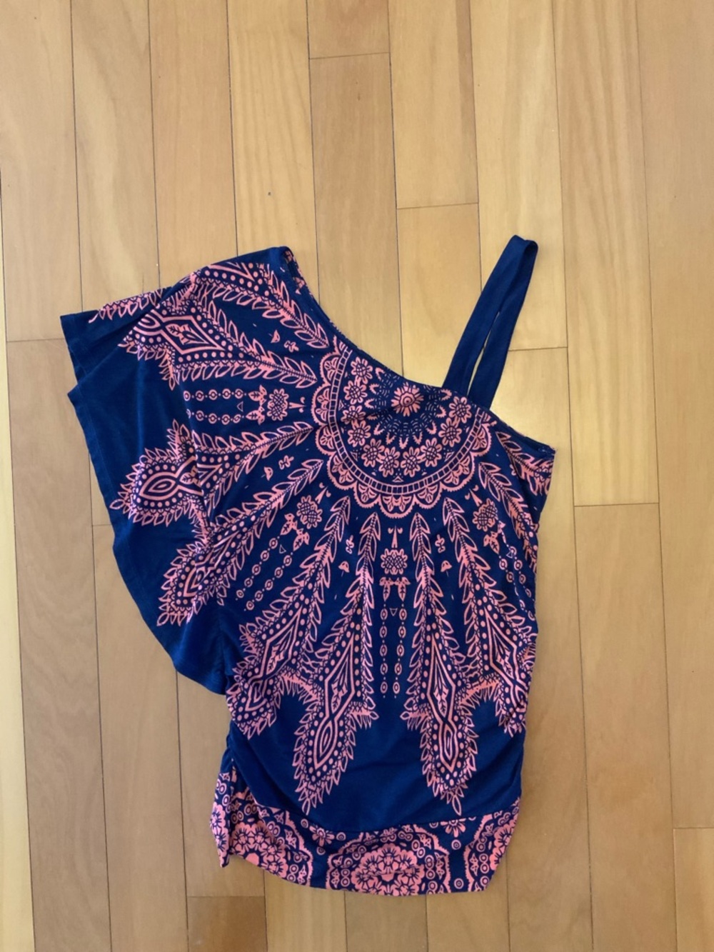 Moa Moa Navy Top with Coral Floral Mandala Print